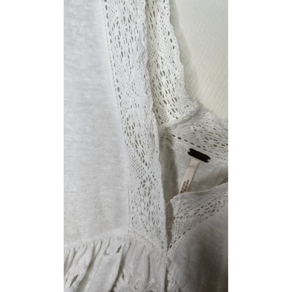 Free People White Eyelet Lace Babydoll Peplum Top Women's Large Boho Cottagecore